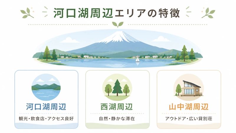 河口湖エリア別の特徴