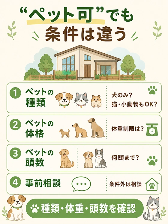 「ペット可」の主な条件の違い